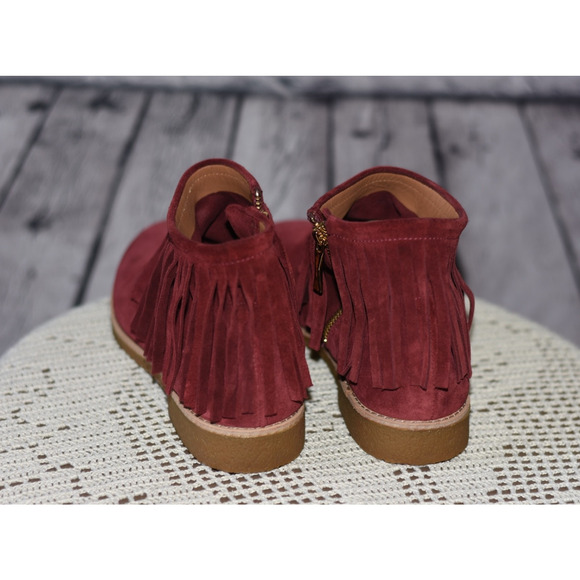Kate Spade New York Saks BETSIE Fringe Burgundy Suede Zip Ankle Bootie Size 9M - Picture 4 of 8